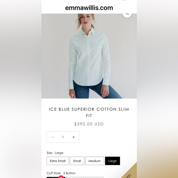 Emma Willis Slim fit Tailored Ice Blue Boyfriend Button Front Cotton Shirt L - Picture 2 of 14